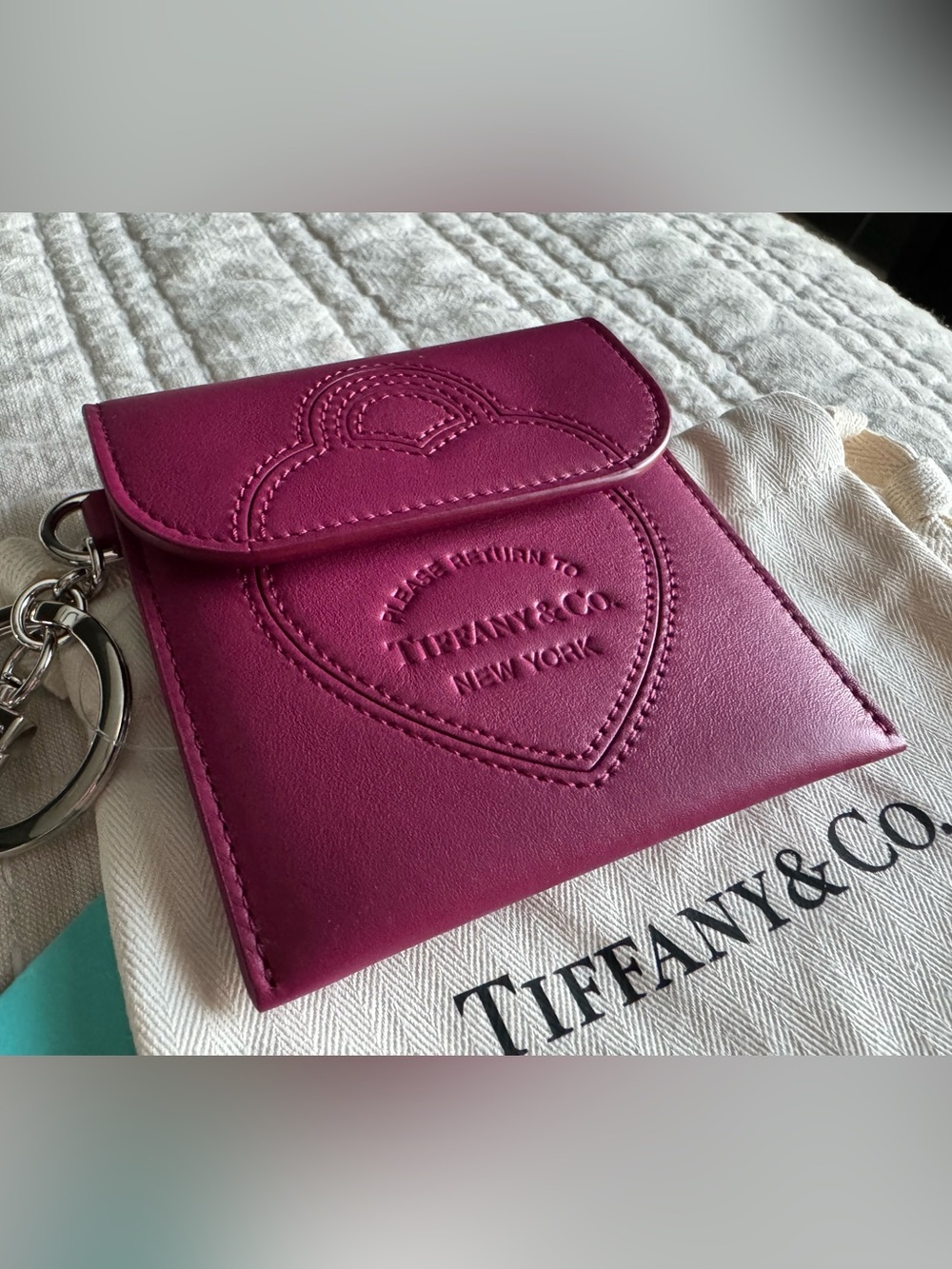 Tiffany & Co. Magenta Heart Leather Mini Pouch with Keyring